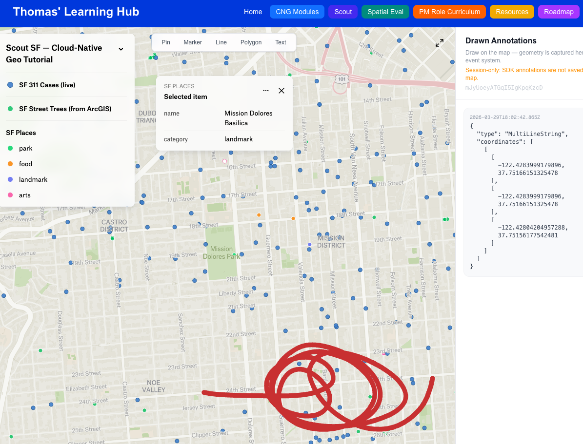Felt Demo — embedded map with draw toolbar and annotation sidebar